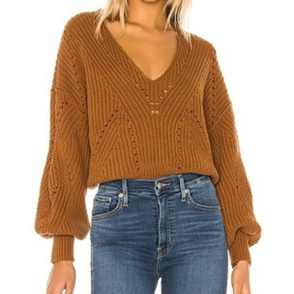 Free People All Day Long Oversized V-Neck Sweater Brown XS